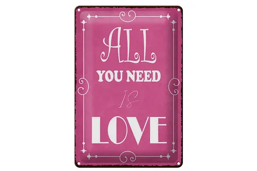 Femer GmbH Metallschild Spruch 30x40 cm All you need is Love rosa, (1 St), gewölbte Oberfläche, abgerundete Ecken, umgeschlagene Kanten