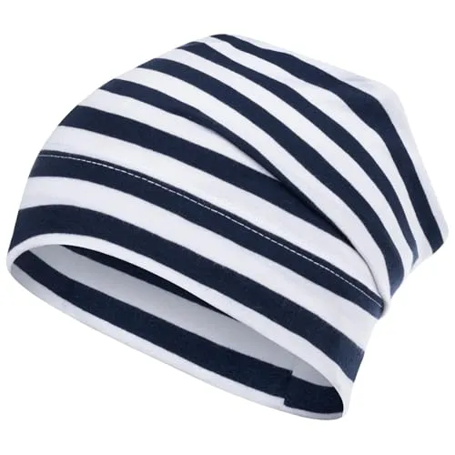 Smarilla Mütze gestreift Übergangsmütze Beanie Junge Mädchen Stoffmütze, Bekleidungsgröße: 54-56, Farbe: Dunkelblau-Weiß