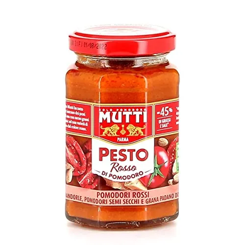 Mutti Pesto Rosso Pomodori Rossi Rotes Tomatenpesto Pasta Sauce 100% italienische Tomate Glas 180g Würzsaucen mit Mandeln, Tomaten, getrockneten Samen und Grana Padano