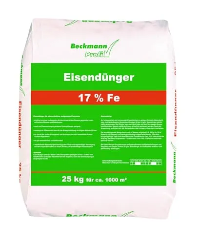 Beckmann 25kg Eisendünger - Rasendünger mit Moosverdränger - Dünger für Rasen mit schneller Wirkung und Moosvernichter, ideal für den Außenbereich im Frühling und Herbst, 25 kg Pulver für gesunden Rasen.