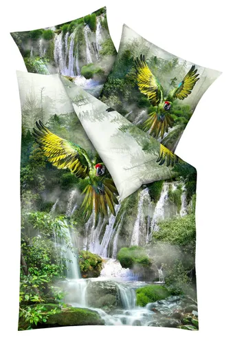 Kaeppel Mako Satin Bettwäsche 135x200cm Wolf Urwald Federn von Kaeppel