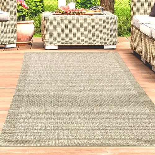CARPETIA Outdoor Teppich Beige 120 x 170 cm - Strapazierfähiger Teppich für Balkon, Terrasse und Garten, wetterbeständig und pflegeleicht – ideal für ganzjährige Nutzung im Freien.