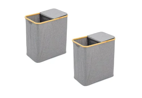 HAC24 Wäschesortierer Faltbarer Wäschekorb Wäschebox Wäschesammler für Bad & Schlafzimmer (2 St), 90L – 2-Fächer mit Deckel 53,5 x 33 x 56 cm aus Bambus & Polyester