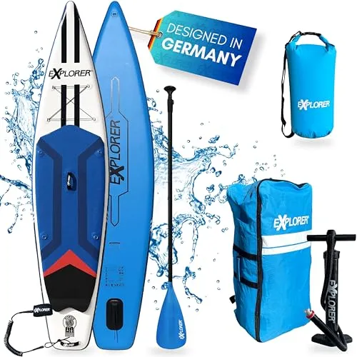 EXPLORER Tourer 11.6 SUP Fusion Stand Up Paddling Board - Aufblasbares SUP Board für bis zu 170 kg, mit doppellagiger Premium-Qualität für Stabilität und Sicherheit – inklusive Alu-Paddel, Rucksack und Pumpe.