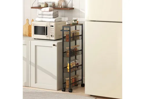 HOMCOM Küchenwagen mit Rollen, Maschenkörbe, (Rollwagen, 1 St., Servierwagen), für Wohnzimmer, Küche, Schwarz