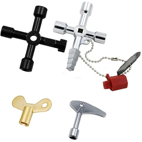 WeqeYent 4 Stück Multifunktionaler Wasser Stromschlüssel - Thermostate - 4-in-1 Schlüsselset aus hochwertigem, rostresistentem Material für vielseitige Anwendungen an Wasser-, Gas- und Heizungsventilen, ideal für Heimwerker.