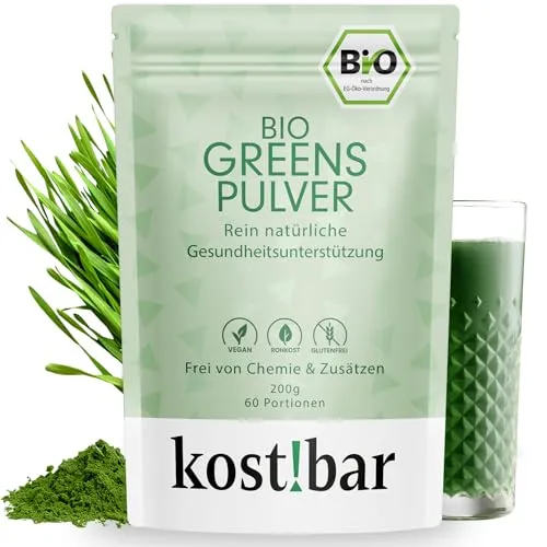 kost!bar BIO Greens Pulver - BIO Superfood Pulver, 100% bio-zertifiziert und ohne Füllstoffe. Ideal für grüne Smoothies und Detox-Drinks – reich an Vitaminen und leicht verdaulich.