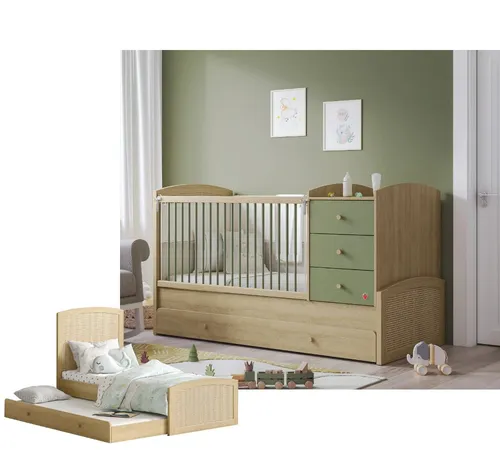 Möbel-Zeit Babybett mitwachsend, 80x130-180 cm grün von Möbel-Zeit
