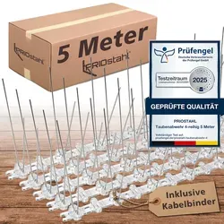 Taubenabwehr EDELSTAHL A2 - 5 Meter 2-reihig Spikes - Vogelabwehr aus rostfreiem Edelstahl, UV-beständig und ideal für Balkon, Dach oder Fenster. Effektiver Schutz gegen Tauben und Katzen mit einfacher Montage durch flexibles Stecksystem.