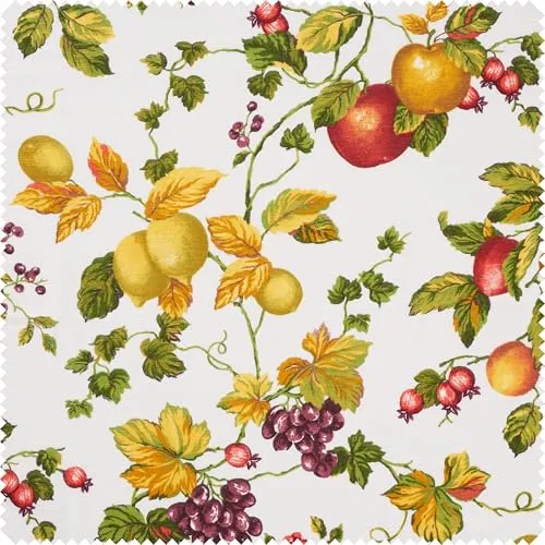 VBS Marktplatz Deko-Stoff Leinenoptik Obst und Blätter Motivstoff einseitig bedruckt Breite 140 cm Motivgröße 20 cm Meterware Sommerstoff