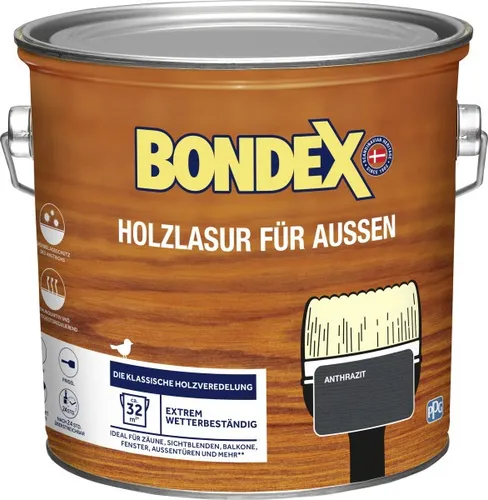 Bondex Holzlasur 2,5 L anthrazit - Farben & Lacke, wetterfeste Holzlasur für langlebigen Schutz und ansprechende Optik auf Holzoberflächen.