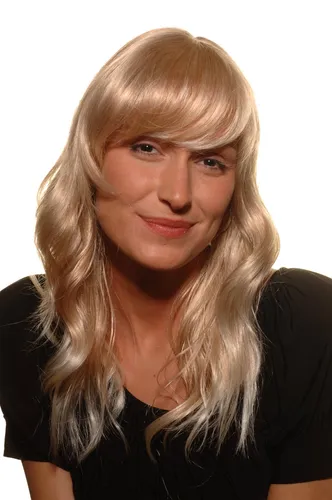 Damenperücke Perücke lang wellig Blond gesträhnt leichter Wetlook Pony 5019