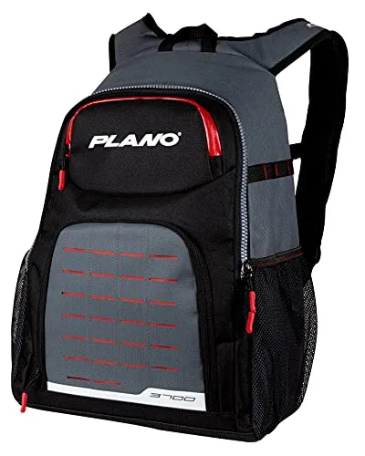 Plano Weekend Series 3700 Rucksack, Grau mit roten, schwarzen und weißen Akzenten, inklusive 2 3700 verstaubaren Utensilienboxen, hochwertige Ausrüstungsaufbewahrung, weiche Aufbewahrungstasche