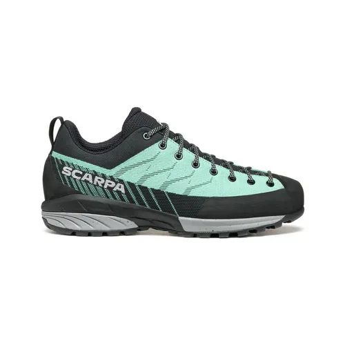 Scarpa Mescalito Planet WMN - Approachschuhe jade-black 41,5 - Laufschuhe für Damen mit innovativem, atmungsaktivem Perspair-Gewebe, 45% recyceltem Obermaterial und Vibram Megagrip Sohle für optimale Performance beim Klettern und Wandern.