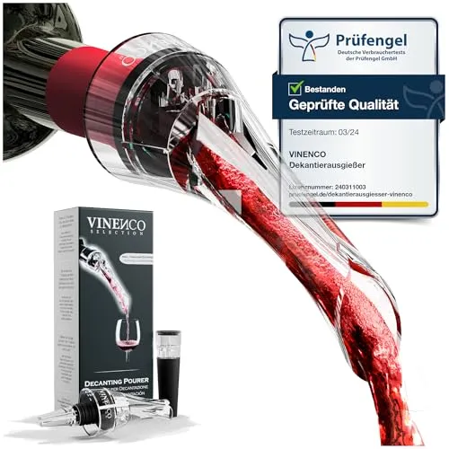 Dekantierausgießer mit Belüfter & Vakuum-Weinpumpe - Weindekanter mit tropffreiem Ausgießer, der Ihren Wein optimal belüftet und länger haltbar macht – für ein intensiveres Geschmackserlebnis!