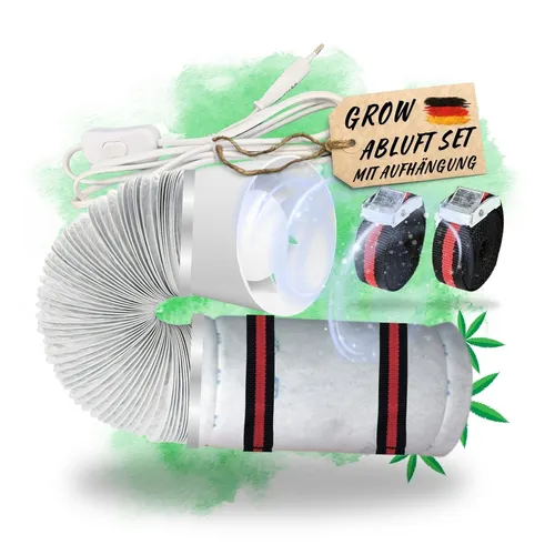 Grow Abluft Set 100mm - Leises Belüftungsset mit Aktivkohlefilter - Luftventilation & -extraktion, leiser Betrieb mit nur 40 dB, ideal für geschlossene Räume, sorgt für frische Luft und optimale Belüftung.