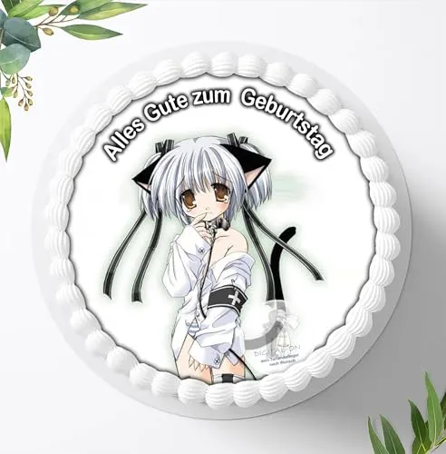 Für den Geburtstag ein Tortenbild, Zuckerbild mit dem Motiv: Manga Anime, Essbares Foto für Torten, Fondant, Tortenaufleger Ø 20cm, 0869w