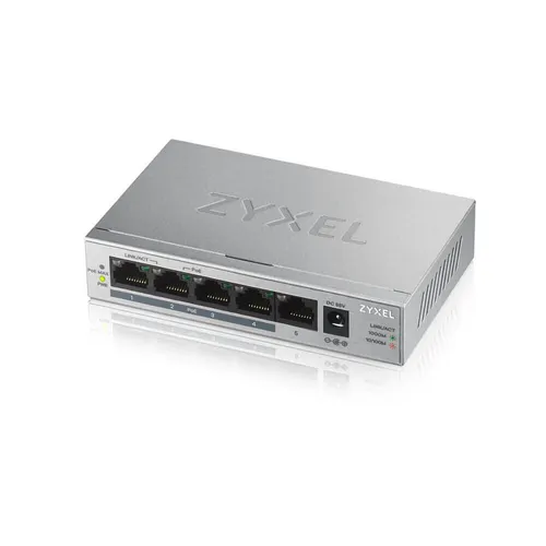 Zyxel Gigabit PoE+ Switch GS1005HP - 5-Port Switch mit 4 PoE+ Anschlüssen, 60 Watt Power-Budget und energiesparend für geräuschlose Netzwerkintegration