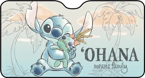 Tataway Lilo & Stitch Front-Sonnenschutz für Autoscheiben 130x70 cm — UV-Sonnenschutz mit offizieller Stitch-Grafik auf lila Hintergrund | Universal für Kinder