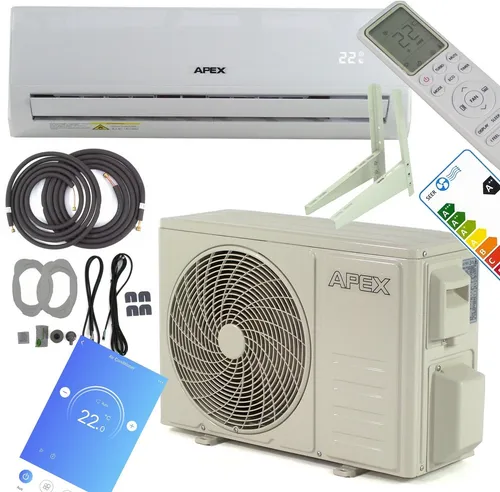 Apex 4-in-1 Split-Klimaanlage 12000 BTU mit Heizfunktion - Leistungsstarke 4-in-1 Split-Klimaanlage mit Heiz-, Kühl-, Trocken- und Lüfterfunktion. Inkl. WiFi und Fernbedienung für komfortable Steuerung. Ideal für angenehme Raumtemperaturen das ganze Jahr über.