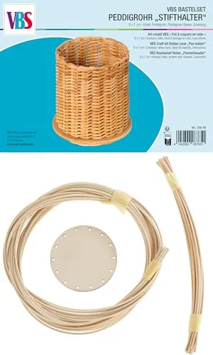 VBS Bastelset Stiftehalter Peddigrohr 7 x 9 cm - Korbflechten, Kreativset, Flechtmaterialien, DIY Organizer