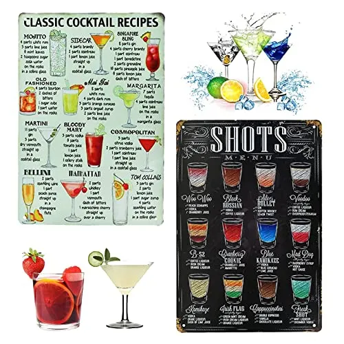 TFSYLISA 2 Stück Cocktail Schild Retro,Vintage Metallschilder Cocktail Plakette,Blechschild Plaques Deko Für Zuhause Bar Café Küchen 20X30cm