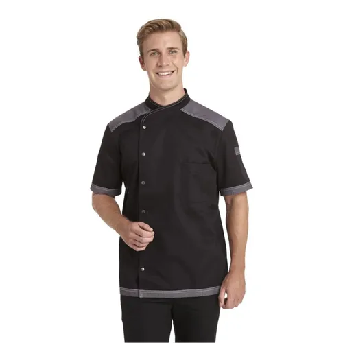 Kochjacke Unisex schwarz/jeans/grau 12/2561/1030, Größe 60 - Stylische Kochjacke in schwarz/jeans/grau, Größe 60, ideal für Profiköche und Hobbyköche, mit hohem Tragekomfort und ansprechendem Design.