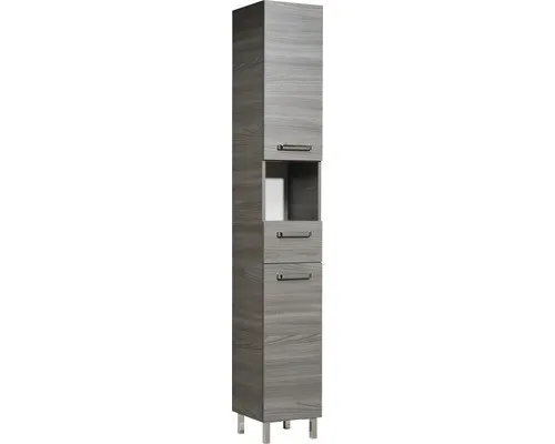 Hochschrank Pelipal Heidelberg Sangallo Grau 30 x 195,5 cm - Badezimmer Hochschrank mit elegantem Design und viel Stauraum. Ideal für kleine Bäder, ausgestattet mit 2 Türen, 2 Einlegeböden und einer Schublade. Pflegeleichte Oberflächen und feuchtraumgeeignet.