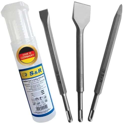 S&R Meißel-Set 3-tlg. SDS-plus Made in Germany - Hochwertiges Meißel-Set für die Metallbearbeitung in Industrie-Qualität, designed für hohe Standzeit und effektives Materialabtragen.