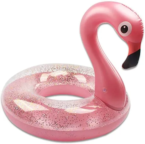 Aufblasbar Flamingo Schwimmring, Glitzer Rosa Schwimmring Luftmatratze Pool floaties, Pool Qufblasbar Ring, Erwachsene,Kinder für Poolparty Spielzeug