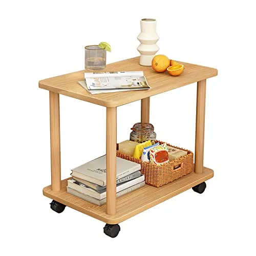BSOMAM Kleiner Holztisch, multifunktionaler 2-stöckiger Couchtisch/Nachttisch/Nachttisch, Braun, 60 x 30 x 50 cm