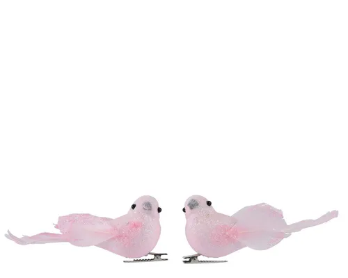 Kaemingk Christbaumschmuck, Christbaumschmuck Kunststoff Vögel mit Federn & Clip 11cm 2er Set Rosa