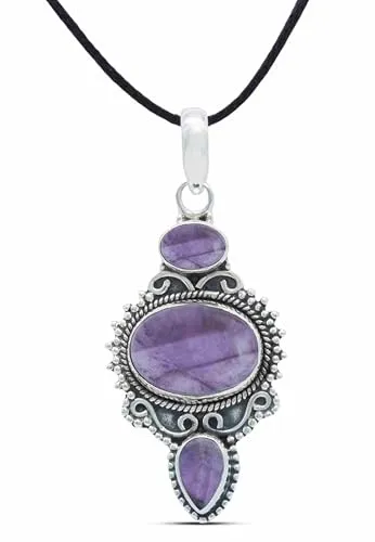 mantraroma Kettenanhänger 925 Silber Amethyst lila Stein Edelstein Damen Sterling Silber Halskette Anhänger Geschenk (MAH-076-01)