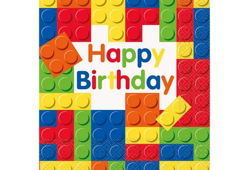 Partystrolche Papierserviette Servietten Bausteine Party, 33 cm