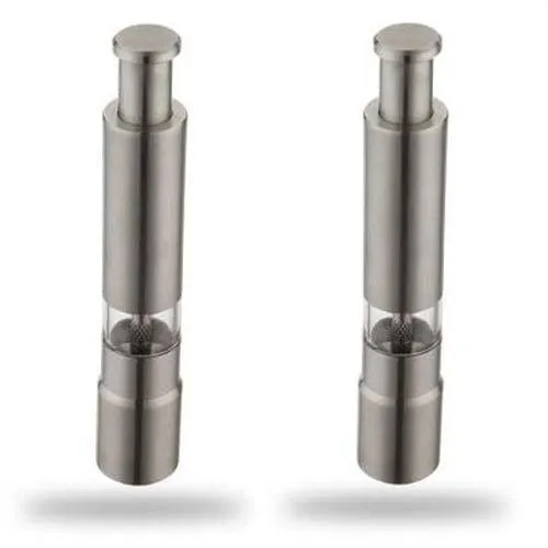HAC24 2er Set Design Edelstahl Gewürzmühle Manuell Silber Pfeffermühle Salzmühle Chilimühle Manuelle Gewürz Salz Pfeffer Chili Mühle