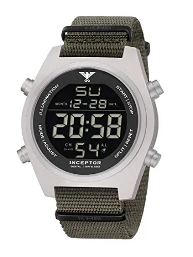 KHS Digitaluhr Inceptor Stahl Digital Olivgrün - Armbanduhr mit präzisem Digital-Quarzwerk, wasserdicht bis 10 bar und vielseitigen Funktionen wie Stopp- und Alarmfunktion – ideal für Sport und Alltag.