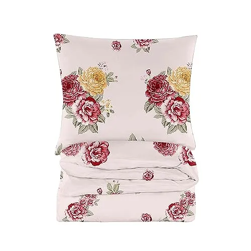 Cotton Market Bettwäsche 155x200 cm - Bettwäsche Baumwoll-Mikrofaser - Bettwäsche-Sets 2 Teilig - Bettbezug 155x200 cm und 2 Kissenbezug 70x80 cm - Rosa, Rosen