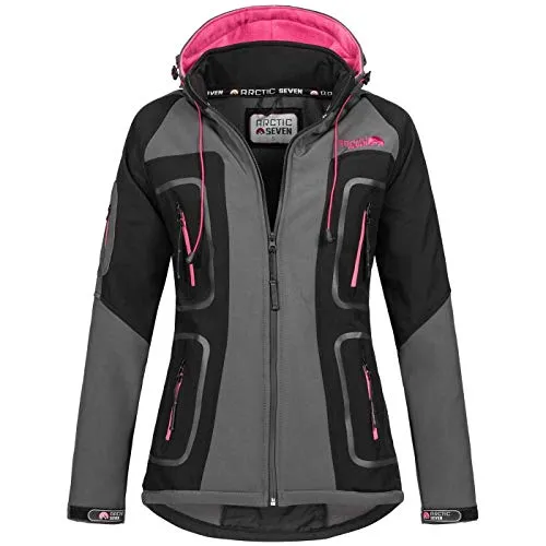 Arctic Seven Damen Softshell Funktions Outdoor Regen Jacke Sport Kapuze AS181 [AS-181-D.Grau-Schwarz-Gr.5XL]