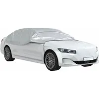 vidaXL Autoabdeckung Halbgarage L mit Haken - Sonstiges Autozubehör, schützt dein Fahrzeug vor UV-Strahlen und Witterungseinflüssen mit silberner Wärmeisolierung und winddichtem Design. Ideal für Innen- und Außenbereich.