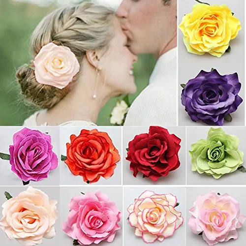 Blumen Haarspangen,Haarclip Blume 10 stücke Mehrfarbig Rosen Haarnadeln Haarschmuck für Mädchen Frauen Party Strand Hochzeit
