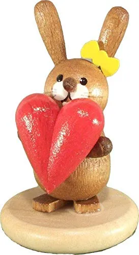 Rudolphs Schatzkiste Osterdekoration Osterhäsin mit Herz Natur BxHxT 3,2x5x3,2cm NEU Osterdeko Osterhasenfigur Ostern Korb Osterei Frühling Erzgebirge Seiffen Hase Blumen