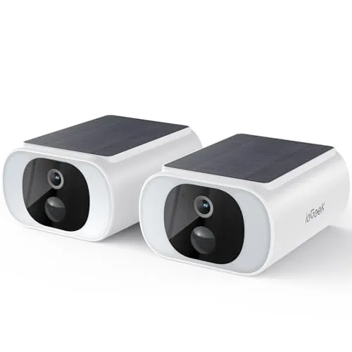 ieGeek 2K Überwachungskamera Aussen Akku, 2.4Ghz überwachungskamera Aussen Solar mit Built-In Solarpanel,Farbnachtsicht, PIR-Bewegungserkennung, Alexa, 2-Wege-Audio,Weiß(2 Pack)
