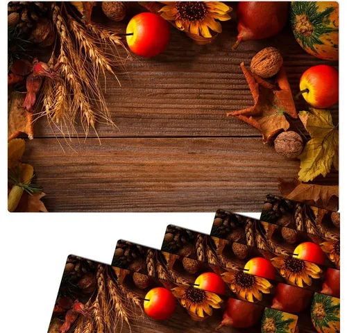 matches21 HOME & HOBBY Platzset Abwaschbare Tischsets 6er Set Landhaus-Stil Herbst-Ernte Holz-Optik, (6-St), Platzsets als Tisch-Untersetzer und Tisch-Deko für Esstisch Teller