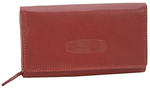 Money Maker Damen Leder Geldbörse - Großer Geldbeutel mit RFID-Schutz, rot - Damen-Geldbörse aus Echt-Leder mit RFID-Schutz für Ihre Sicherheit. Großer Kreditkartenteil für 11 Karten und praktische Fächer für Münzen und Scheine.
