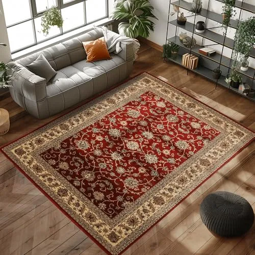 Orientalischer Teppich mit klassischem Aussehen und orientalischen Mustern für Wohnzimmer, Farbe: Rot, Größe: 120 x 170 cm