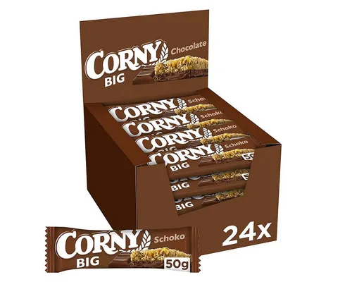 CORNY Big Schoko Müsliriegel mit Milchschokolade 50g – 24er Pack - Genießen Sie den CORNY Big Schoko Müsliriegel mit extra viel Milchschokolade und gerösteten Vollkornflocken. Perfekt für einen energiereichen Snack zwischendurch – einfach lecker!