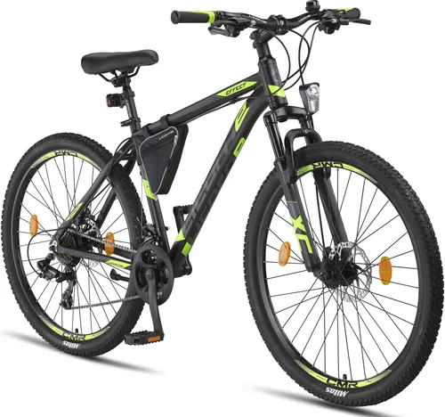 Licorne Bike Mountainbike Effect Premium 27,5 Zoll - Premium Mountainbike in Schwarz/Lime mit 2x Disc-Bremse, ideal für den Einsatz innerhalb der StVZO und für Fahrer bis 95 kg.