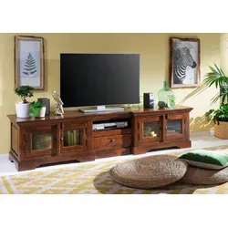 Massivmoebel24 TV-Board OXFORD aus Akazie - Lowboard aus hochwertiger Akazie, 210x50x50 cm, eleganter nougatfarbener Lack für stilvolles Wohnen und optimale TV-Präsentation.