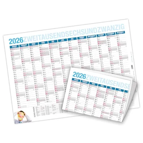 itenga Jahresplaner 2026 Wandkalender DIN A2 groß gefalzt gefaltet stabil blau weiss