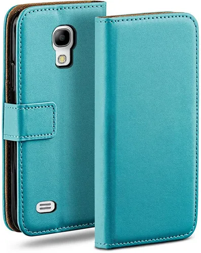 moex Handyhülle für Samsung Galaxy S4 Mini Hülle Klappbar Book Case Türkis 4,3 Zoll, Klapphülle Kartenfach Flip Cover Handytasche Leder Optik Schutzhülle